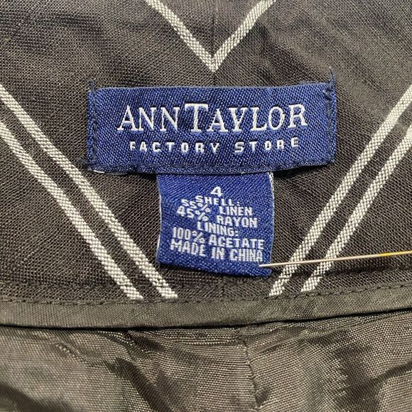 ANN TAYLOR Trouser Striped Low Rise Flare Linen Blend Lined Pants Womens 4 Black - Picture 3 of 9